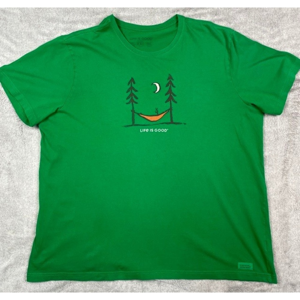 Life is Good Men's XXL Green Graphic T-Shirt Hammock Trees Moon Nature Crusher